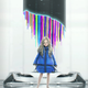 The little girl character stands in front of a sci-fi looking machine and wears a puffy blue jacket.
